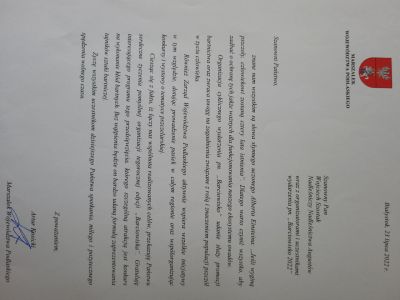 List od Marszałka Województwa Podlaskiego